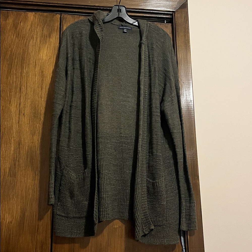 American Eagle Outfitters Hooded Olive Green Cardigan